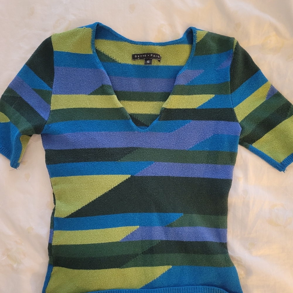 Bettie Page Blue and Green Striped Sweater